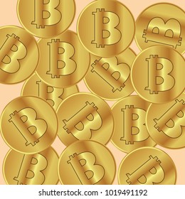 Vector illustration of a golden bitcoin on a white background. Bitcoins Falling Illustration. 