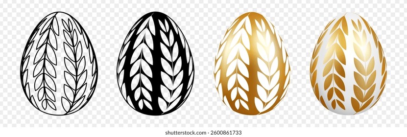 Vector illustration of golden and black Easter eggs set on transparent background