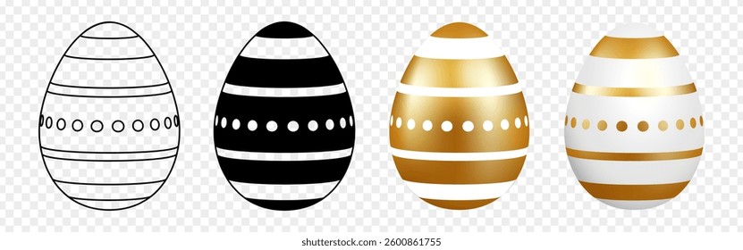 Vector illustration of golden and black Easter eggs set on transparent background