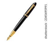 Vector illustration golden, black fountain pen. Old fashioned fountain-pen isolated on white background