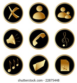 Vector Illustration of the golden black round web buttons set 1