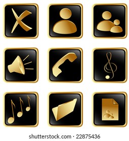 Vector Illustration of the golden black square web buttons set 1