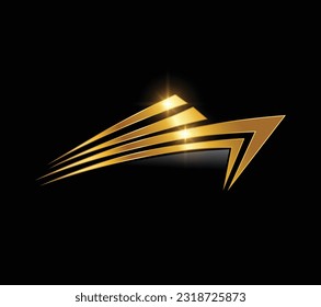 A Vector Illustration of Golden Boat Logo Vector Icon in black background with gold shine effect