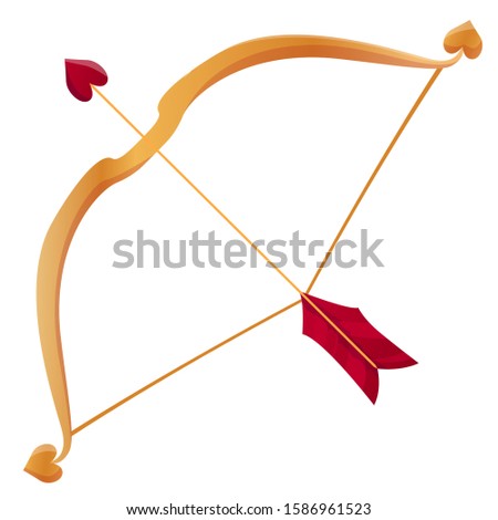 Vector illustration of a golden bow with hearts and love arrow for cupidon isolated on a white background. Happy st. Valentine's day. Element and icon, graphic design.