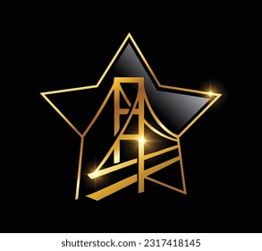 A vector Illustration of Golden Bridge Logo Vector Icon in black background with gold shine effect