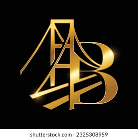 A vector illustration of Golden Bridge Monogram Logo Letter B in black background with gold shine effect