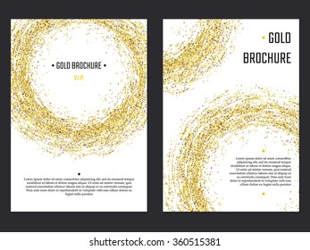 Vector Illustration of Golden Brochure for Design, Website, Background, Banner. Gold Sparkle dust Element Template for premium invitation for wedding or Party. Shine Flyer