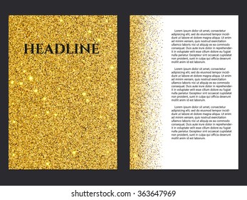 Vector Illustration of Golden Brochure for Design, Website, Background, Banner. Gold Sparkle dust Element Template for premium invitation for wedding or Party. Shine Flyer