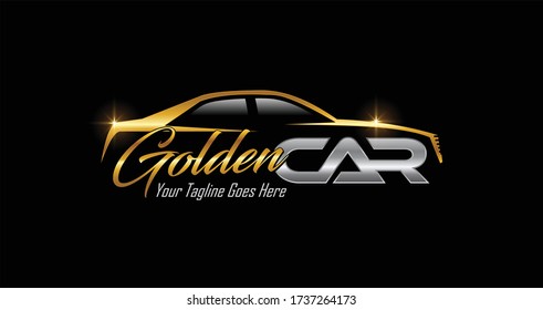 A vector Illustration of Golden Car Logo Sign in gold and silver color 