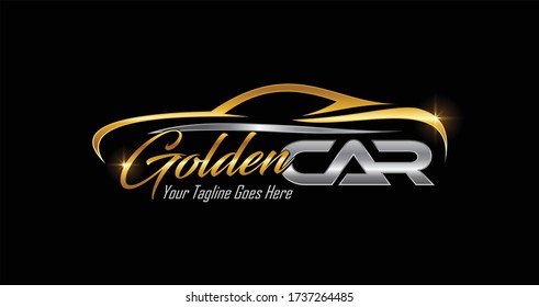 A vector Illustration of golden car logo in gold and silver color 