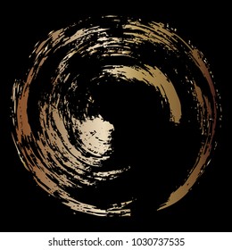 Vector illustration. Golden circle has been drawn with a dry brush on a dark background.