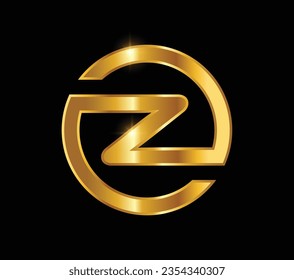A vector illustration of Golden Circle Monogram Logo Initial Letter Z in black background with gold shine effect