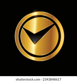 A vector illustration of Golden Circle V check Logo Vector Illustration in black background with gold shine effect