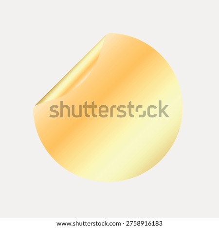 Vector illustration of a golden, circular sticker with a curled edge on a white background. The design gives a shiny, metallic appearance.