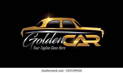 A Vector Illustration of Golden Classic Car Vehicle Logo