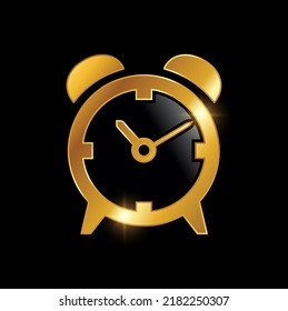 A vector Illustration of Golden Clock Symbol Logo Sign in black background with gold shine effcet