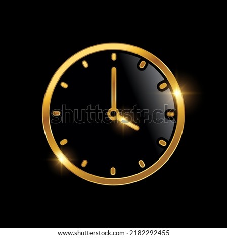 A vector Illustration of Golden Clock Symbol Logo Sign in black background with gold shine effect