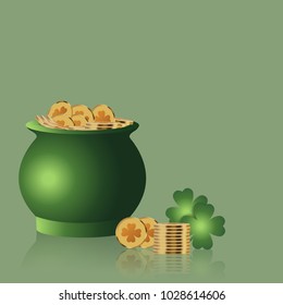 Vector Illustration of a golden clover shamrock with green pot saint patrick's day