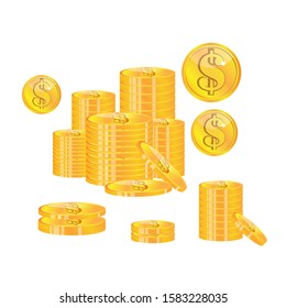 Vector Illustration of golden coins. Isolated on white
