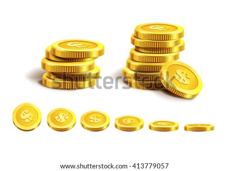 Vector Illustration of golden coins. Isolated on white. 
