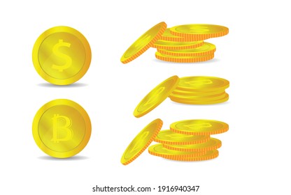 Vector Illustration of golden coins. Money isolated on white.Stacked gold coins on a white background. 