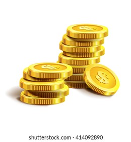 Vector Illustration of golden coins. Money isolated on white. Vector illustration. 