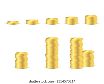 Vector illustration of golden coins on white background.