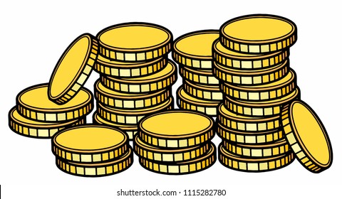 Vector Illustration of golden coins stack isolated on white. Money stacked coins icon. 