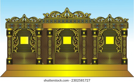 Vector illustration of golden colored Indonesian wedding altar gold, just married