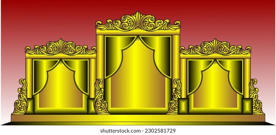 Vector illustration of golden colored Indonesian wedding altar gold, just married
