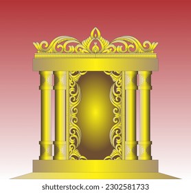 Vector illustration of golden colored Indonesian wedding altar gold, just married

