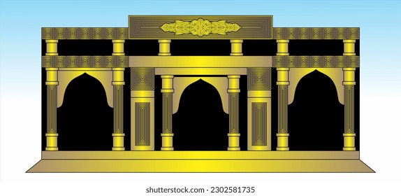 Vector illustration of golden colored Indonesian wedding altar gold, just married