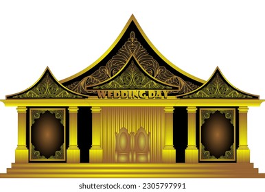 Vector illustration of golden colored Indonesian culture wedding altar gold, just married