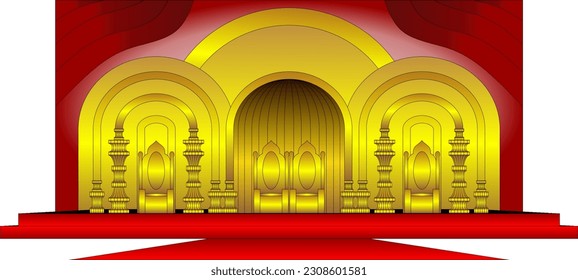 Vector illustration of golden colored Indonesian wedding altar gold, just married