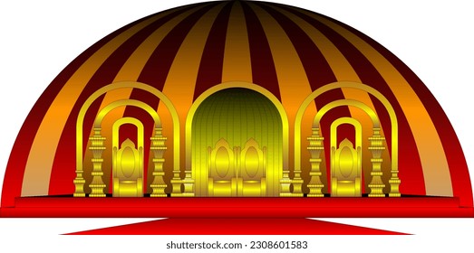 Vector illustration of golden colored Indonesian wedding altar gold, just married