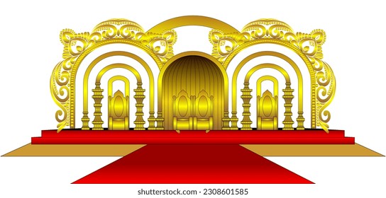 Vector illustration of golden colored Indonesian wedding altar gold, just married