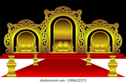 Vector illustration of golden colored Indonesian wedding altar gold, just married