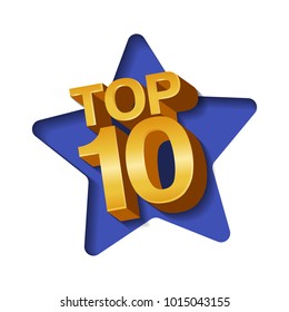 Vector illustration of golden colored Top 10 ten words and star on paper art background.