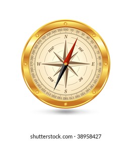 Vector illustration of golden compass isolated on white