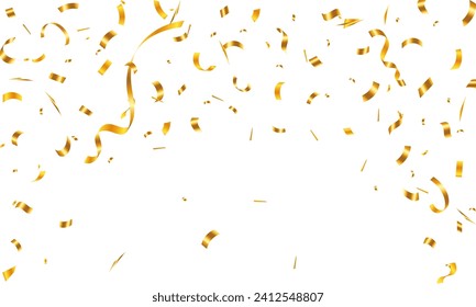 Vector illustration of golden confetti for a fun party background. Birthday confetti flying for party banner. celebration confetti background