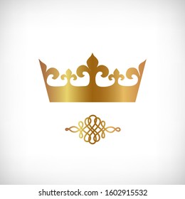 Vector illustration. Golden crown icon on the vignette background. Isolated image of crown.