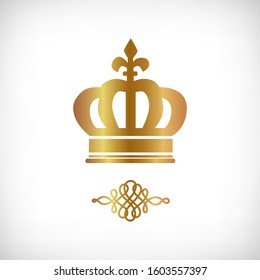 Vector illustration. Golden crown icon on the vignette background. Isolated image of crown.