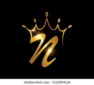 Ilustración vectorial del logotipo del monograma dorado Letra inicial N