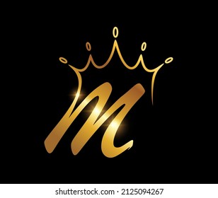 A vector illustration of Golden crown Monogram Logo Initial Letter M
