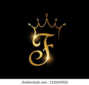 A vector Illustration of Golden Crown Monogram Logo Initial Letter F