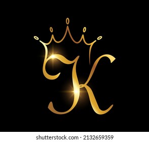 A vector Illustration of Golden Crown Monogram Logo Initial Letter K