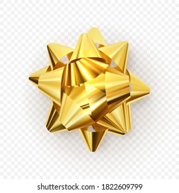 vector illustration. Golden decorative bow, on a transparent background, realistic graphics.