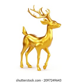 Vector Illustration of Golden Deer Figurine Volumetric 3D Design. Template Banner, or Greetings Card on White Background