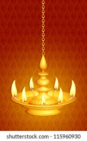 vector illustration of golden diya for Diwali festival