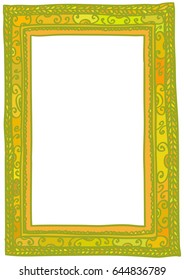 Vector illustration of golden doodle frame, isolated on white background. A6, A5, A4, A3 vertical size.
